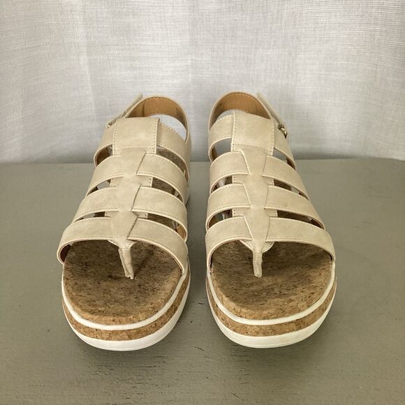 Adrienne Vittadini Size 9.5M Pebbles Faux Leather Strappy Cork Sandal Beige - Picture 2 of 11